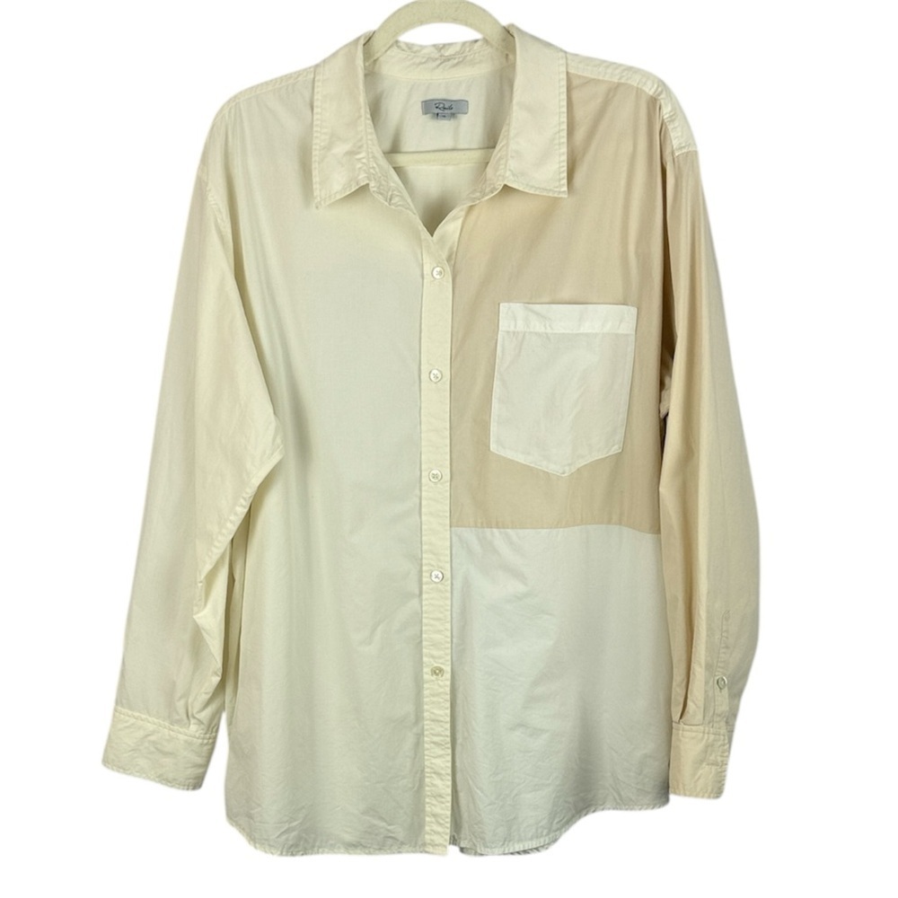 Rails Arlo Ivory Tan Cream Color Block Oversized Button Down Blouse - XL